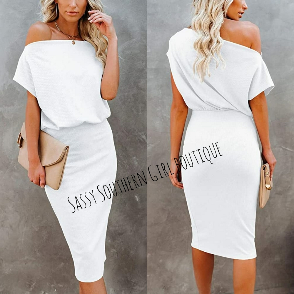 🆕⭐White off shoulder midi dress